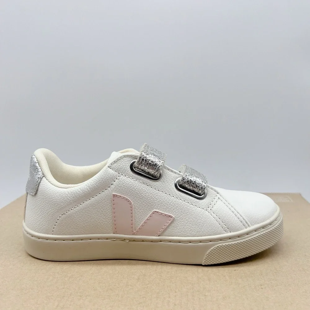 Veja Esplar Chrom White Petale Silver Sneakers Girl's Shoes Pink Leather US 1